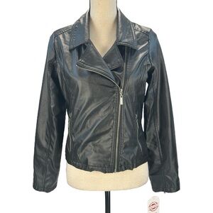 JouJou Asymmetrical Vegan Leather Moto Jacket - Black - size XL